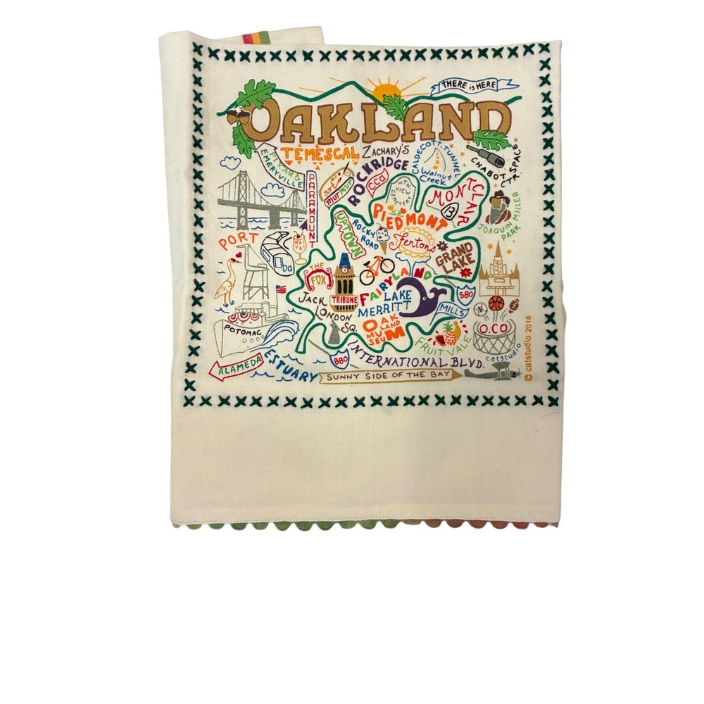 Catstudio Oakland Dish Towel Cream Multi Color Design California Whimsical